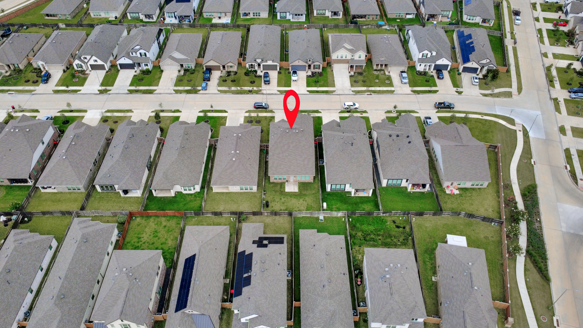 Aerial neighborhood view showing 4946 Sky Bluff Dr location
